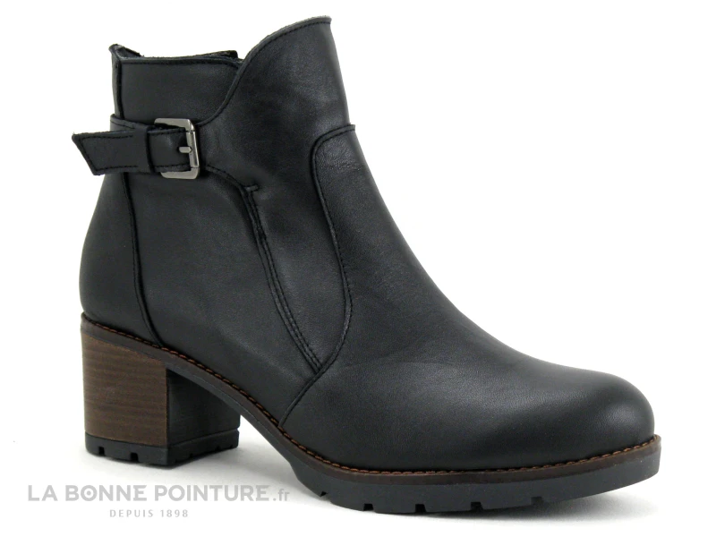 Jordana 59 Negro - Bottine Cuir Noir Talon Epais - Fermeture Zip – Image 5